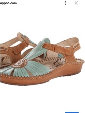 PIKOLINOS Mint and Tan Leather Wedge Sandals